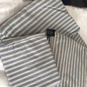 Vintage Ralph Lauren Claudine Blue / Ivory Ticking Stripe Queen Sheet Set